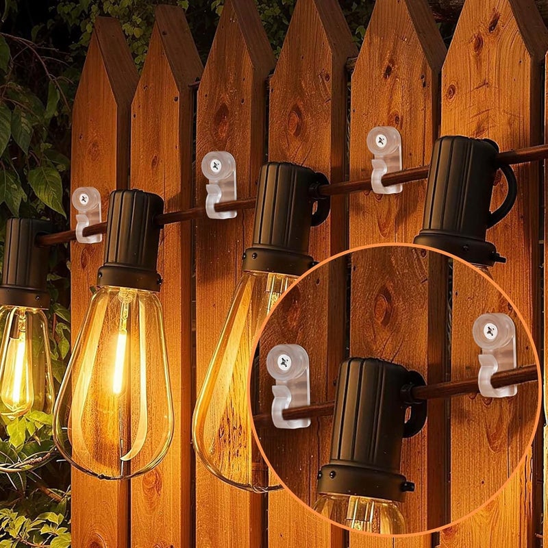 Dapute 50 Pack Hooks for Outdoor String Lights, Christmas Light Clips bulk with Screw, Weatherproof Light Hanger Hooks for Hanging Christmas Lights,Wall Cable,Fairy Lights on Fence Patio Gutter (Clear) - Image 2